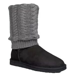 UGG Tularosa Route Detachable Warmer Winter Boots Black Suede Gray Knit 6 NWOB
